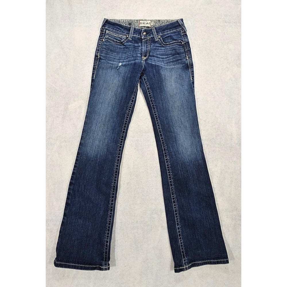 Ariat REAL Bootcut Jeans Women 30 Long Whisker Wash Stretch Dark Wash Blue